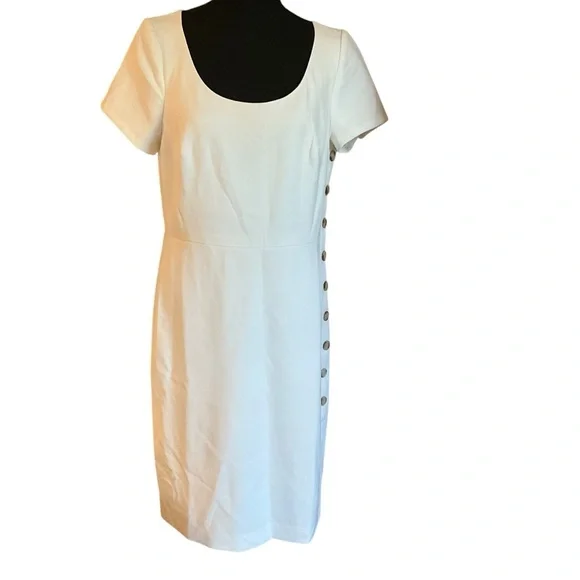 Ann Taylor White Side Button Sheath Dress Size 10 - Picture 2 of 10